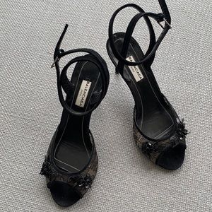 Balenciaga black lace embellished sandals